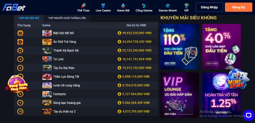 Khuyến mãi hấp dẫn cho người chơi ue9 win